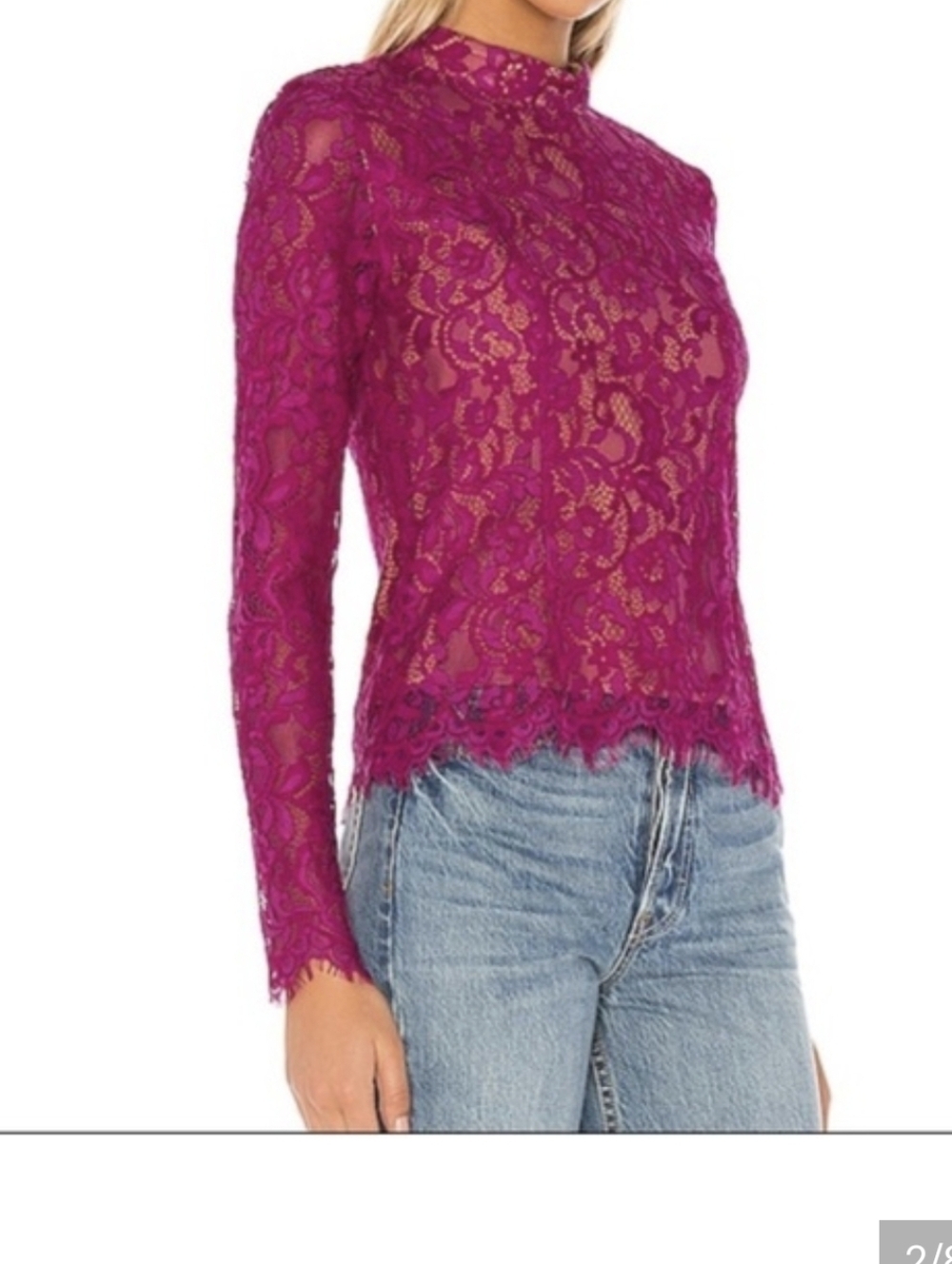 Majorelle Kenny Lace Mock Neck Blouse sz XS Magenta Purple (Pink) Glam Lux
